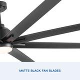 ZNTS 72'' Indoor Smart Black Ceiling Fan with LED light and App Remote Control W1367P197402