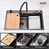 Kitchen Sink 30" x 22" Multifunctional Overmount Flying Rain Waterfall S304 Stainless Steel Handmade T3177P286040