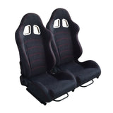 A Pair of Leather Red Red Single Adjuster Double Track Racing Seats Black 77662412