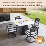 Modern 44" Rounded Square Outdoor Pedestal Dining Table, Greek Marble-Look Sintered Stone Top, W1886P309725