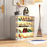 Shoe Box with RGB LED Light, Wooden Stackable Storage Box with Glass Door, Storage Bin W331P242611