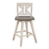 Pub Height Chairs Set of 2, Distressed Gray and White 360-degree Swivel Chair Solid Rubberwood B011P194917