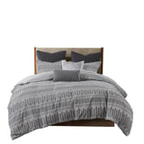 Cotton Jacquard Comforter Mini Set Grey/Black Full/Queen B035128809