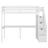 ZNTS Twin Size Loft Bed with Storage Staircase and Built-in Desk, White 91750242