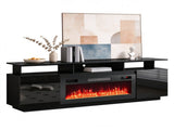 Black Fireplace TV Stand, 199.6*40*62cm, Embossed Particle Board with Melamine Foil, High Gloss 66699979