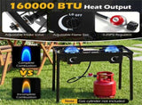 2 Burner Propane Stove 160000 BTU Black Metal Outdoor Propane Burner Stove Adjustable Heat 50414687