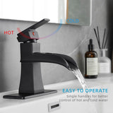Sink Faucet With Deck Plate Waterfall Black with Pop Up Drain and Supply Lines Bathroom faucets for W1932P179390