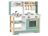 Kids Wooden Play Kitchen with 13 Accessories, Pretend Cooking Set with Chalkboard for 3, 58268723