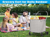 Shopping Cart with Shelf,Grocery Cart on Wheels, Foldable Utility Shopping Carts with Double Basket 83512660