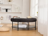 30.9"Wide Upholstered Round Ottoman Coffee Table Foot Rest with Black Metal Legs, Footstool with W3098P296974