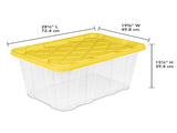 27 Gal Large Clear Plastic Industrial Storage Bin with Snap-Fit Lid, Yellow, 4 Pack 91804068