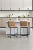 Counter Height Bar Stools Set of 2, Upholstered Linen Bar Chairs, Metal Footrest and Frame for W1249P257009