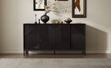 Mirod Modern Geometric Accent Cabinet,Vertical Striped Design with Sliding Doors,High-Quality Wood N760P253319B