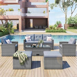 ZNTS 6-piece All-Weather Wicker PE rattan Patio Outdoor Dining Conversation Sectional Set with coffee 17577169