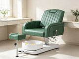 Green Pedicure Chair, PVC Upholstery with Iron Frame, Manual Recline, Equipped with Footrest & Foot 28129730
