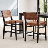 24.25'' Classic Counter Stools Set of 2,Brown PU Counter Stools with rubberwood Frame,Leather 74690.00BRN