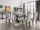 Classic Antique Black / Light Gray Set of 2 Sides Button Tufted Linen Like Fabric Solid wood B011104802