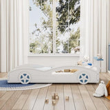 ZNTS Wooden Race Car Bed,Car-Shaped Platform Twin Bed with Wheels For Teens,White & Blue WF310553AAK