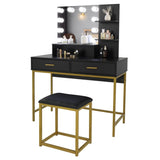 ZNTS Large Vanity Set with 10 LED Bulbs, Makeup Table with Cushioned Stool, 3 Storage Shelves 2 Drawers, 57821782