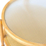 31.5in Rattan Coffee Table with Glass Top, Round End Table, Boho Style Side Table Sofa End Table for 97370521