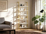 6Tier Freestanding Ladder Bookshelf, Metal Frame Storage Shelf, Rustic Brown Open Display Rack for 53971544