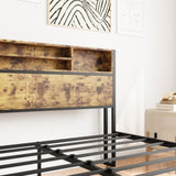 Queen Bed Frame with Storage Headboard, Metal Platform Bed with Charging Station, Bookcase Storage, W840127764