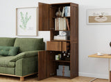 Tall Narrow Storage Cabinet, Wooden Freestanding Bookshelf with Doors & drawer, Slim Display W331P515578