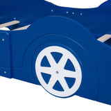 Twin Size Race Car-Shaped Platform Bed with Wheels,Blue WF298789AAC