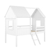 Twin Size Low Loft Wood House Bed with Two Side Windows 85997368