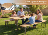 47" Foldable Picnic Table with 2 Benches, Solid Fir Wood Outdoor Dining Set with Sturdy Metal Frame 56401921