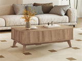 Walnut Lift Top Coffee Table with Fluted Design, 90.1750.8041.91cm Rubber Wood Legs Table with 2 06205600