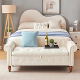 Beige, Solid Wood Legs, Velvet Bedroom End of Bed Storage, Rolled Side Sofa, Toy Storage 59544977