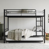 ZNTS Twin Bunk Bed with Trundle Metal Bunkbeds with Ladder and Full-Length Guardrail, Noise Free, No Box W840P196829