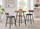 Round bar stool set with shelf, upholstered stool with backrest, Rustic Brown, 23.62'' W 23.62'' D W1162101847