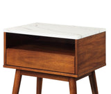 Walnut Finish 1pc End Table with Faux Marble and Drawer Shelf Living Room Furniture Side Table B01183256