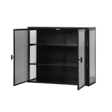27.56"Glass Doors Modern Two-door Wall Cabinet with Featuring Three-tier Storage for Entryway Living W757119327
