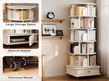 6 Tier Rotating Bookshelf, 360&deg Display Round Spinning Bookshelf with Wheels and Drawer, W3204P309485