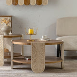 Carved Wooden Coffee Table, Retro End Table with Double-Layer Storage, Small Side Table for Living W3158P297426