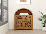 Hand-Carved Arched, Solid Wood Storage with Open Shelf & 2 Doors, Tall Narrow Accent W3123P485765