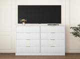 Modern 8 Drawers Dresser Chests for Bedroom,47.2" Wide Wood Chest of Drawers with Gold Metal W409P307536