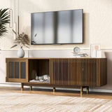 Mid-century modern style Walnut TV STAND Cat house pet friendly With Sliding door flip-down N843P251412W