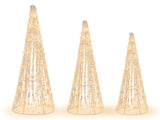 3-Piece Pre-Lit Christmas Cone Trees - 90 Warm White LEDsStar Beaded Strings, Waterproof, 04796158