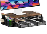 Monitor Stand Riser with Mesh Drawers & Pen Holders, 2 Tier Wood Metal Desktop Organizer, Computer 47072194