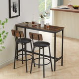 Bar Table Set with 2 Bar stools PU Soft seat with backrest, Rustic Brown, 43.31'' L x 15.75'' W x W1162P144762