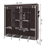 ZNTS 67" Clothes Closet Portable Wardrobe Clothes Storage Rack 12 Shelves 4 Side Pockets Dark Brown 71588089