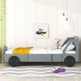 Twin Size Car-Shaped Platform Bed with Wheels,Gray WF311752AAE