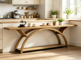 71 Inch Half Moon Console Table with 2 Tier Storage Shelves, Entryway Table 42414742