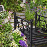 ZNTS 102*51*43cm Garden With Round Iron Ball Flat Top Handrail Garden Iron Bridge Black 61669682