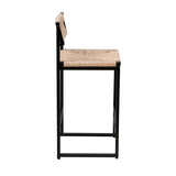 Honey Bar Stools Set of 2 Paper Rope Weave Dining Chairs with Back Hand Weave Stools for Kichen W1757138691