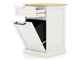 Tilt Out Laundry Hamper Cabinet Bamboo MDF 10Gal with Drawer Anti-Toppling Device WhiteNatural 72242550